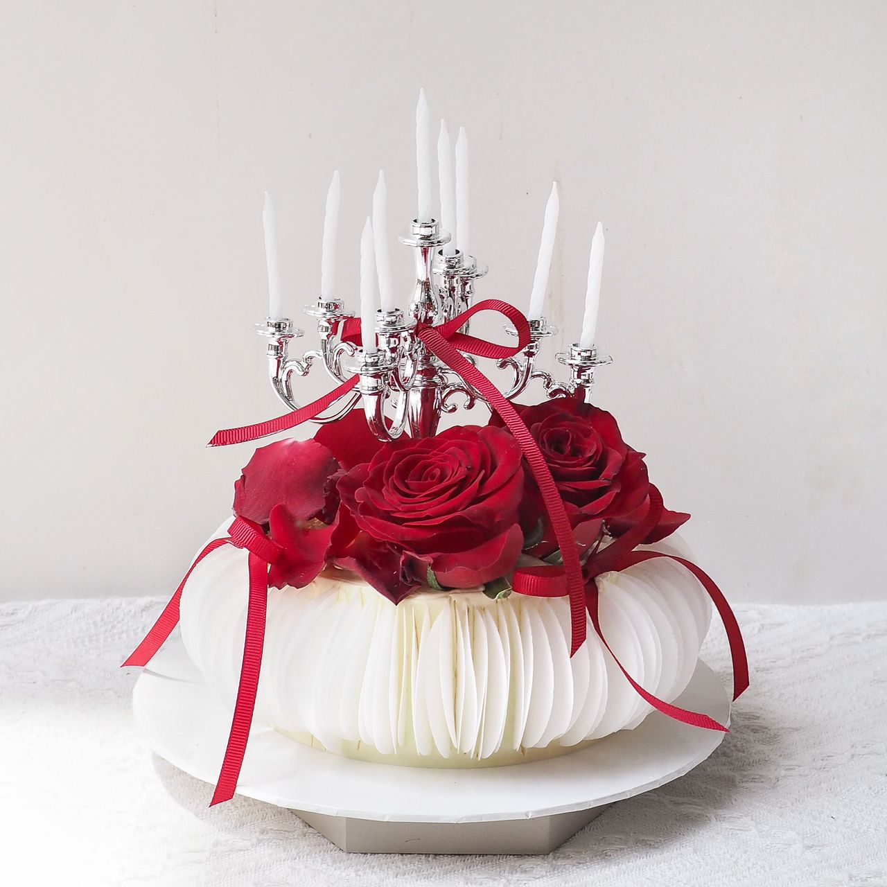 Red Wafer Romance | Romantic Red Rose Cake
