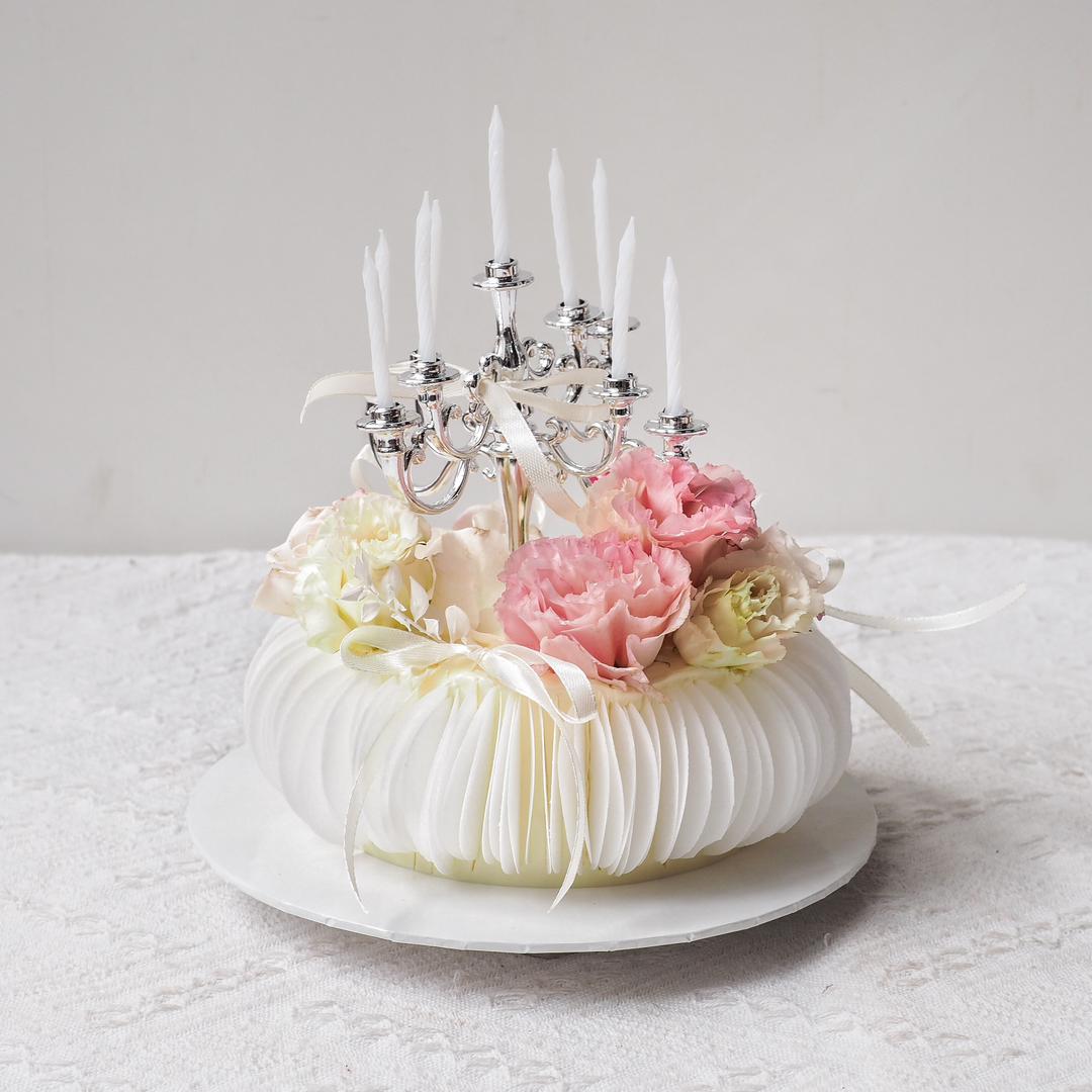 Ivory Wafer Candle | White Floral Wafer Birthday Cake