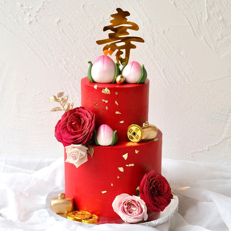 Prosperity Pau Cake| 2 Tier Elegant Elderly Birthday Cake