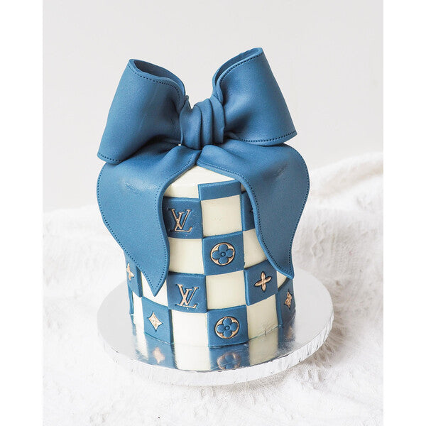 Louis Denim Ribbon Cake | Designer Bow Birthday Cake