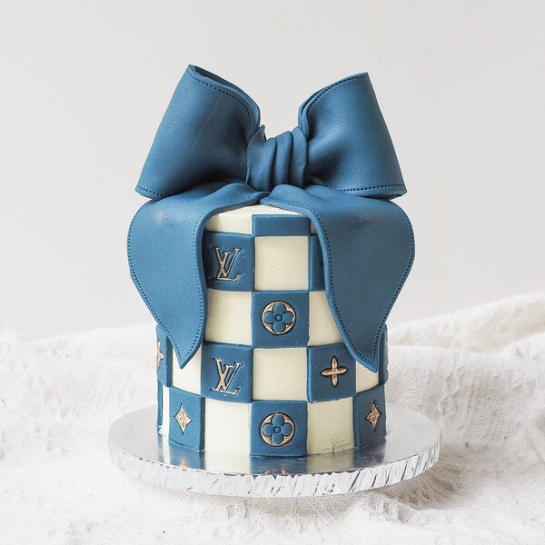 Louis Denim Ribbon Cake | Designer Bow Birthday Cake