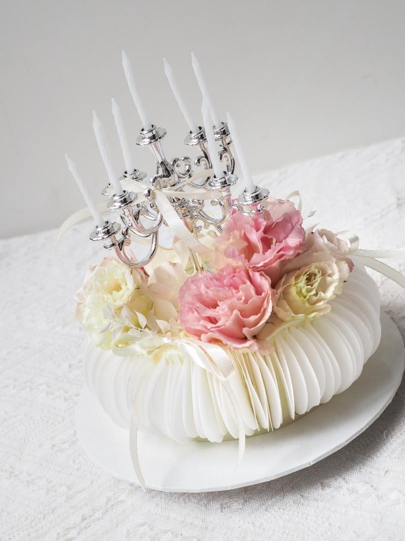 Ivory Wafer Candle | White Floral Wafer Birthday Cake