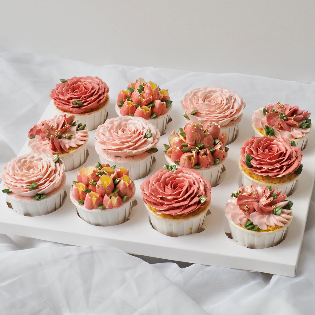 Sunset Floral Buttercream Cupcakes| Elegant Birthday Cupcakes