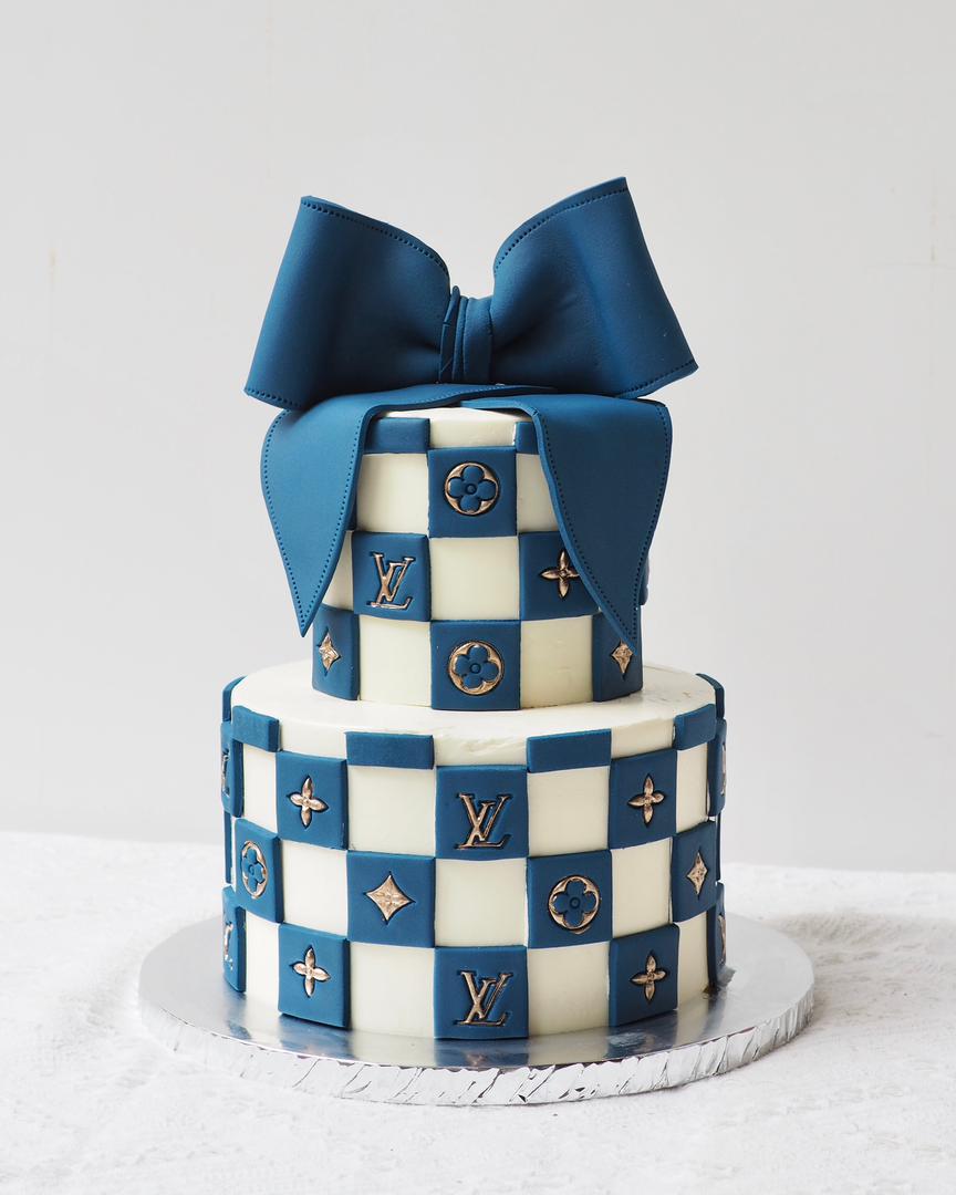 Louis Denim Ribbon Cake | Designer Bow Birthday Cake