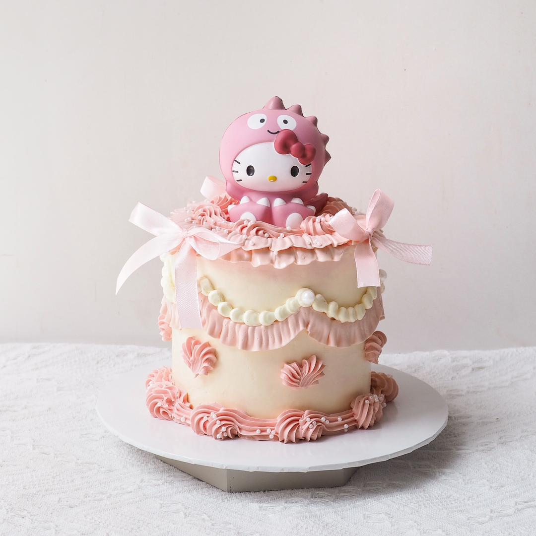Dino Kitty Cake | Cute Pink Birthday Cake
