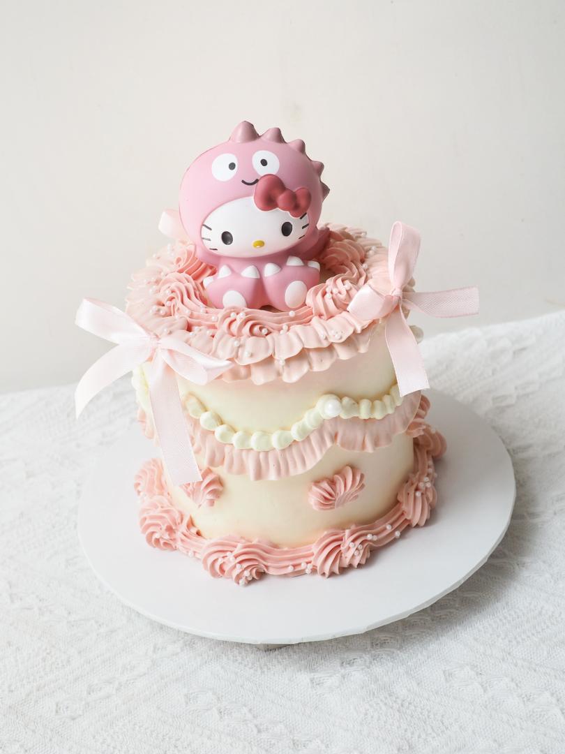 Dino Kitty Cake | Cute Pink Birthday Cake
