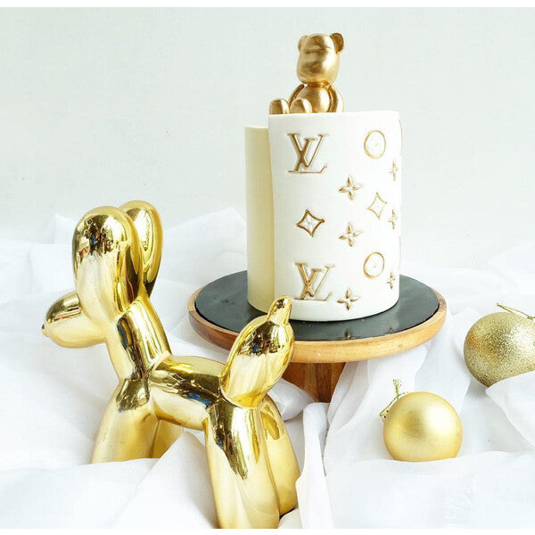 Gold Monogram Bear Cake | Designer Bear Birthday Cake