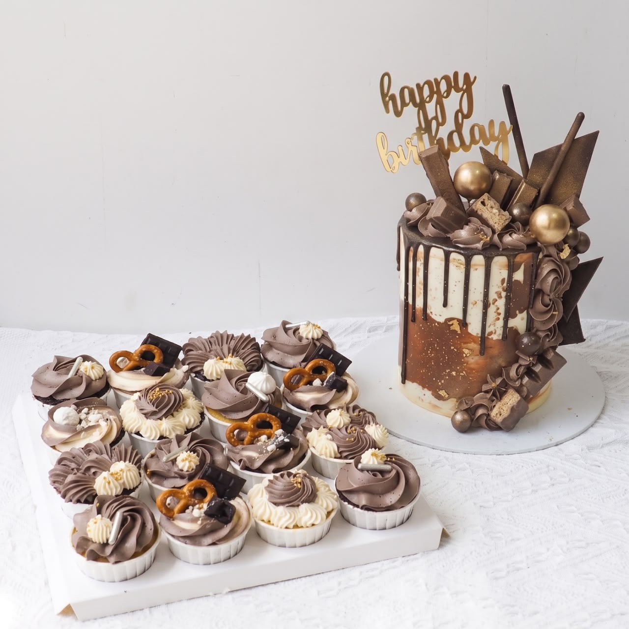 Golden Choco Celebration Set | Chocolate Drip Cake & Cupcake Set