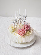 Ivory Wafer Candle | White Floral Wafer Birthday Cake