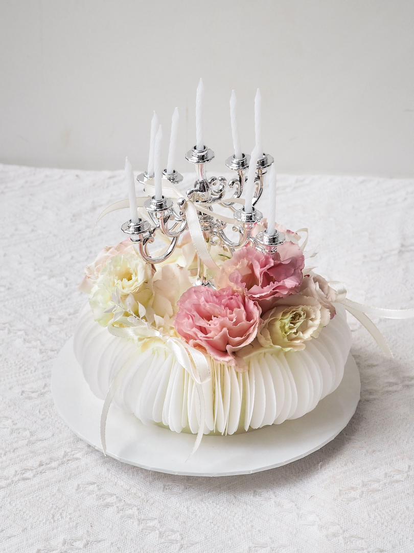 Ivory Wafer Candle | White Floral Wafer Birthday Cake