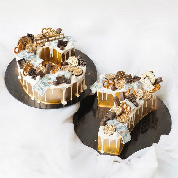 Gold Money Monogram | Money Theme Cake