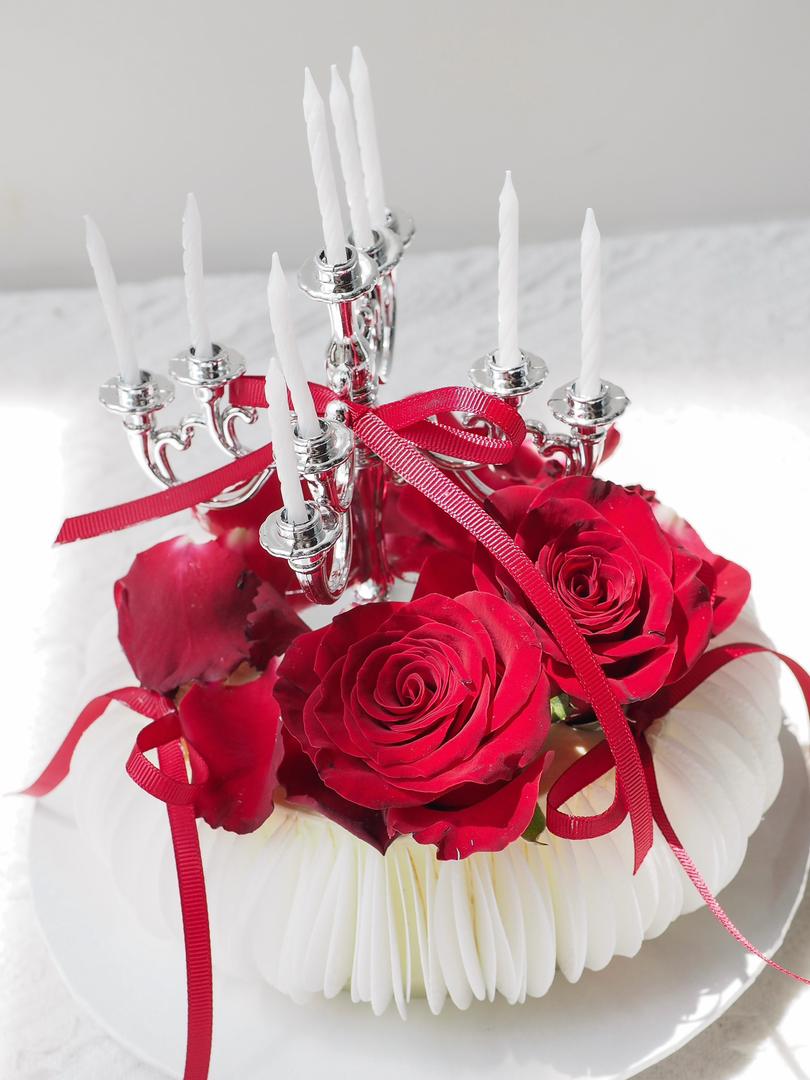 Red Wafer Romance | Romantic Red Rose Cake