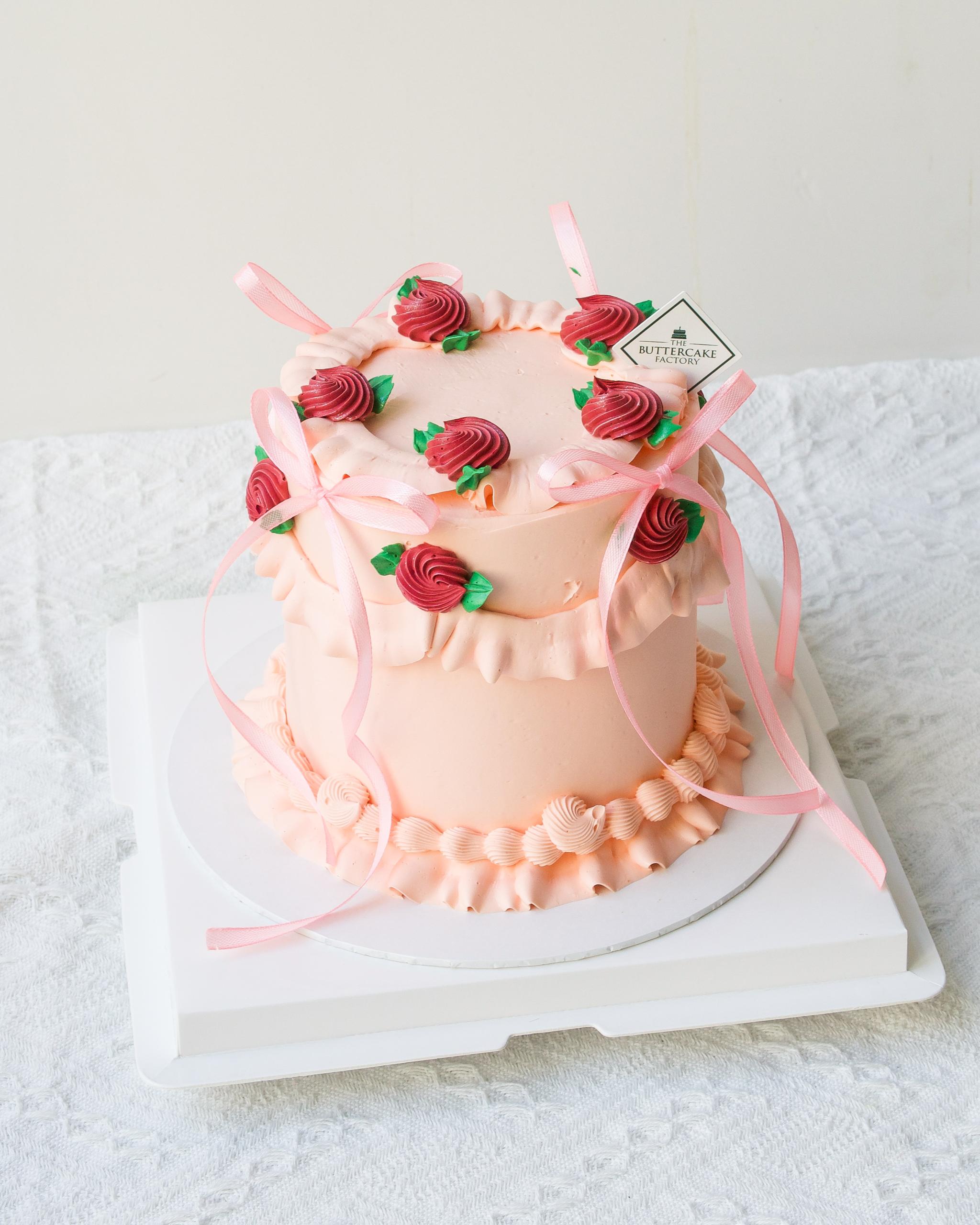Pink Rose Ribbon Cake | Pink Ribbon Birthday Cake