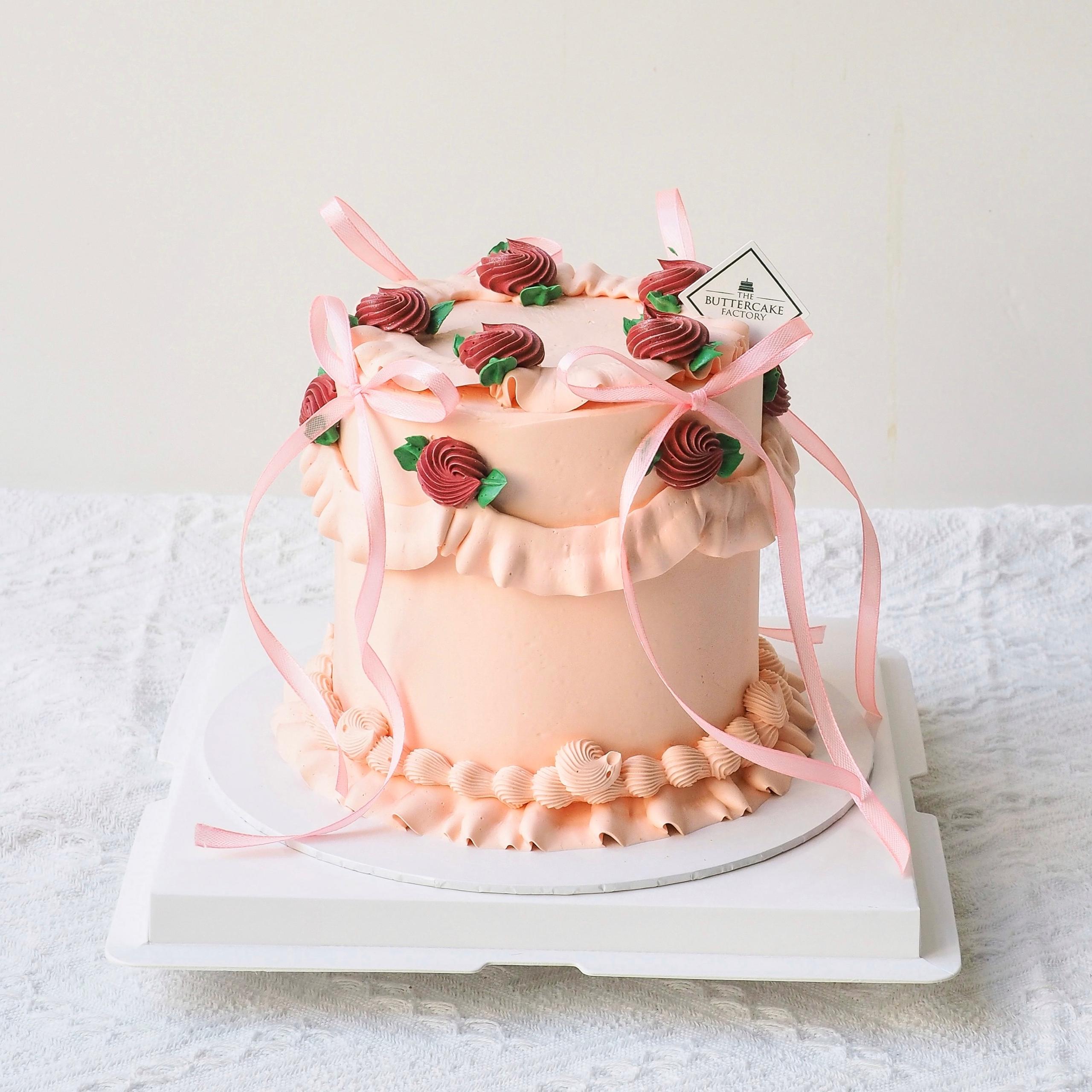 Pink Rose Ribbon Cake | Pink Ribbon Birthday Cake