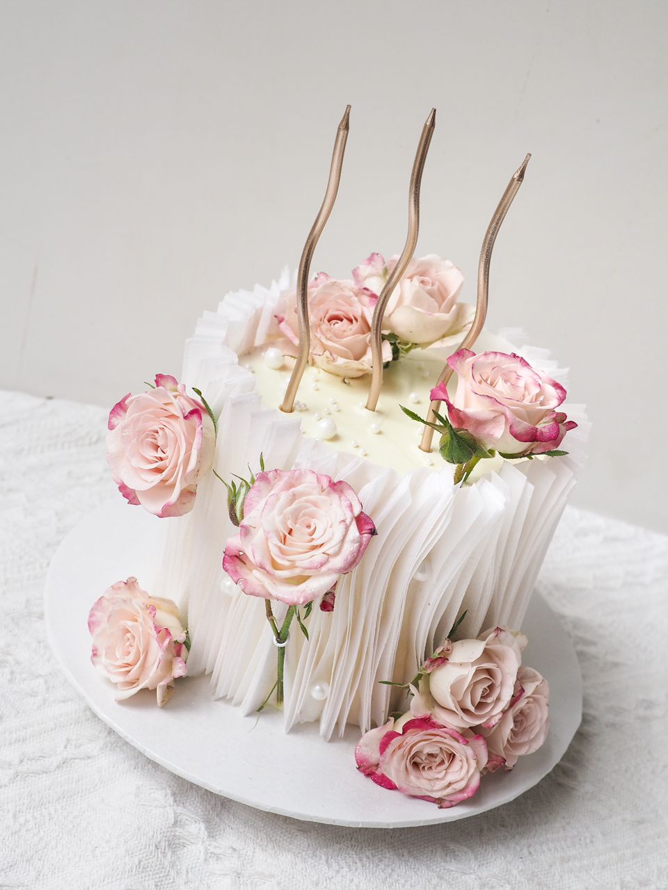 Blush Wafer Romance | Pink Rose Wafer Birthday Cake