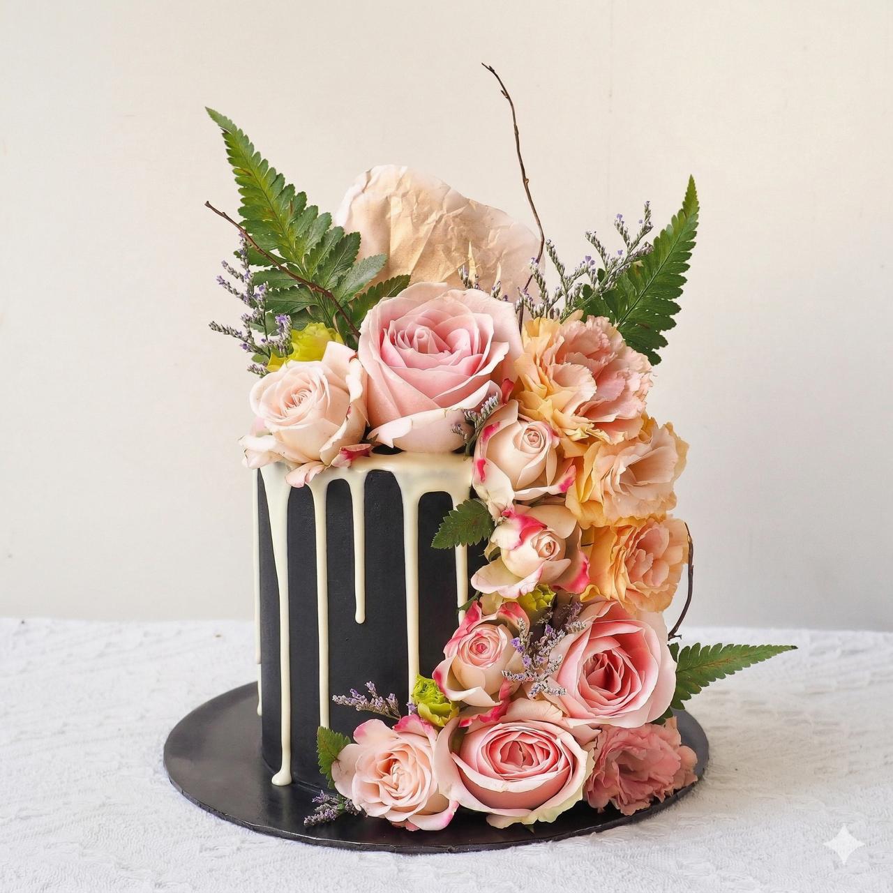 Black Floral Cake | Floral Theme