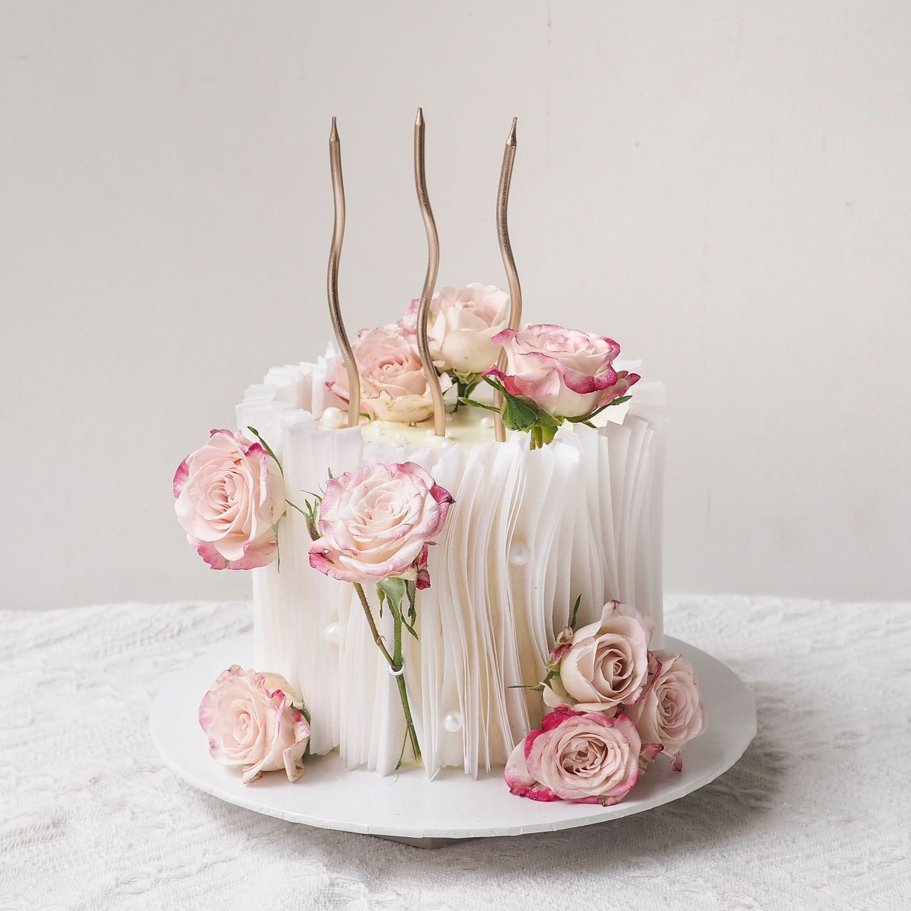 Blush Wafer Romance | Pink Rose Wafer Birthday Cake