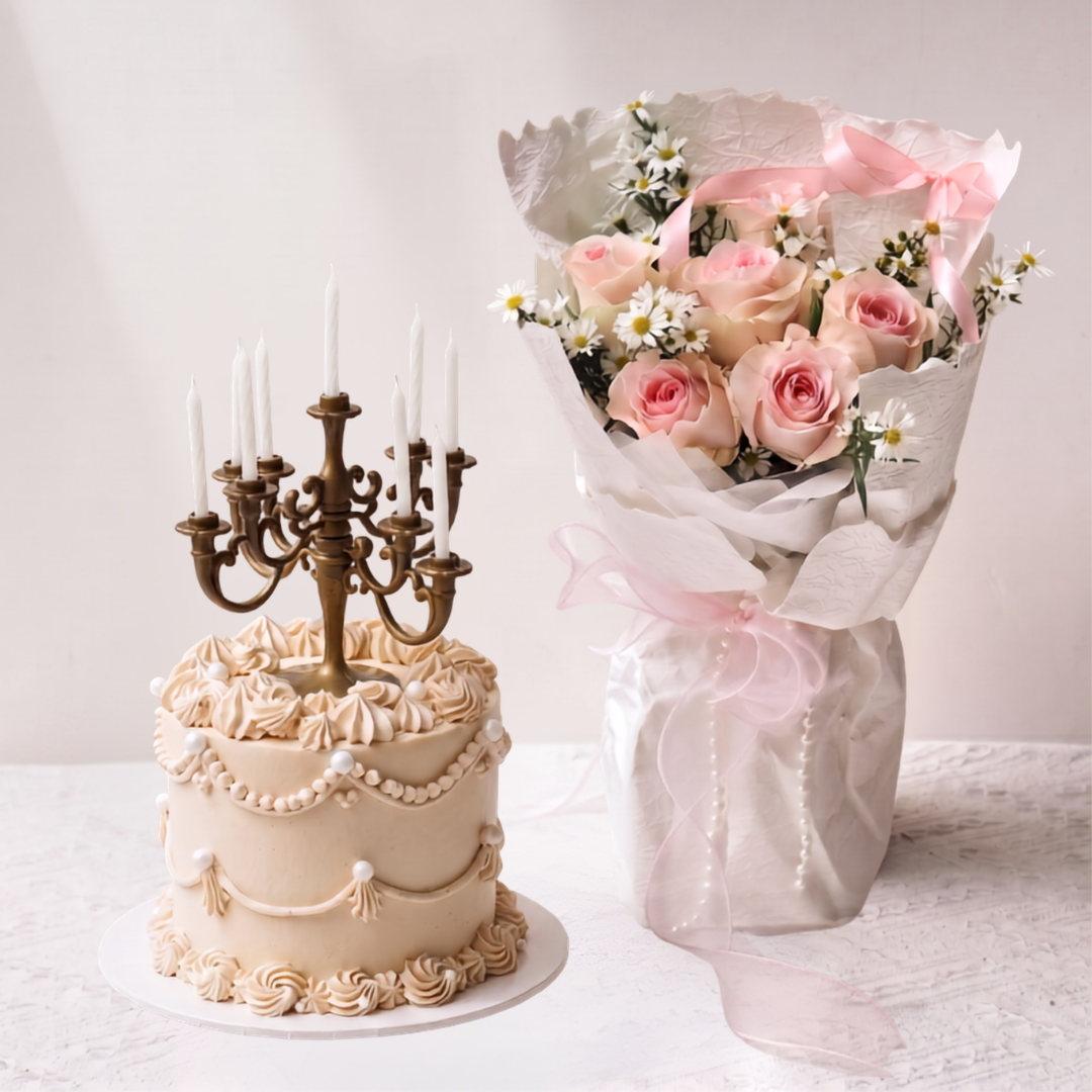 Florence Cake Set | Cake & Rose Bouquet Set